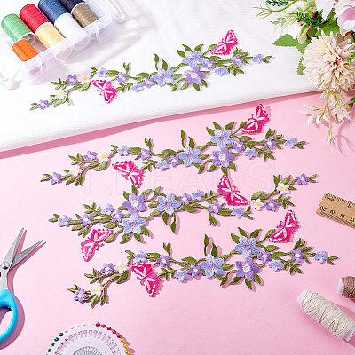 4Pcs Polyester Rayon Flower Embroider Thread Iron on/Sew On Patches PATC-HY0001-88B-1
