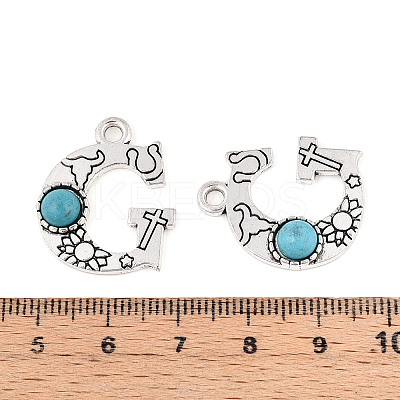 Synthetic Turquoise & Alloy Pendants PALLOY-H146-01AS-G-1