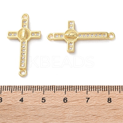 Rack Plating Brass Cubic Zirconia Religion Cross Connector Charm KK-C084-11A-G-1