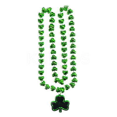Plastic Clover Pendant Necklace with Ball Chains for Saint Patrick's Day FEPA-PW0001-175E-1