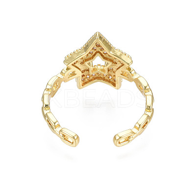 Cubic Zirconia Pentagram Open Cuff Ring RJEW-N035-109-1