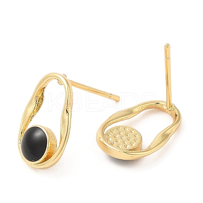 Rack Plating Brass Twist Oval Stud Earrings with Enamel EJEW-D061-01G-1