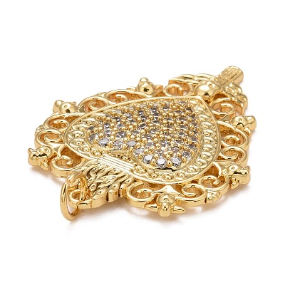 Rack Plating Brass Micro Pave Clear Cubic Zirconia Pendants KK-M229-40G-1