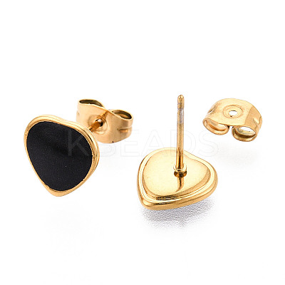 Heart 304 Stainless Steel Enamel Stud Earrings EJEW-T047-18G-A-1