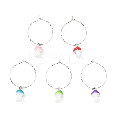 Mushroom Resin Wine Glass Charms Decoration AJEW-JO00231-1