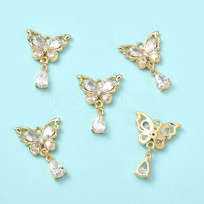 5Pcs Brass Micro Pave Clear Cubic Zirconia Pendants KK-YW0003-65-1