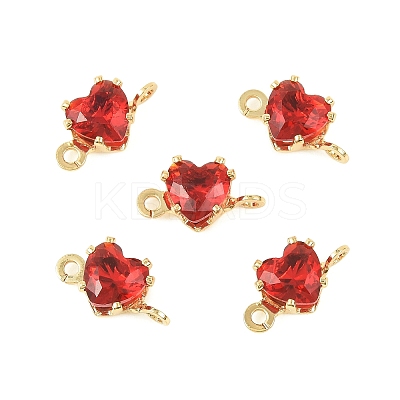 Brass Pave Cubic Zirconia Heart Connector Charms KK-P347-02G-03-1