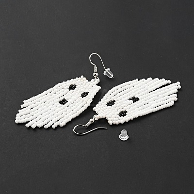 Glass Seed Braided Ghost Chandelier Earrings EJEW-B012-02-1