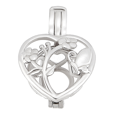 1Pc Rhodium Plated 925 Sterling Silver Heart Bead Cage Pendants STER-HY0001-05-1