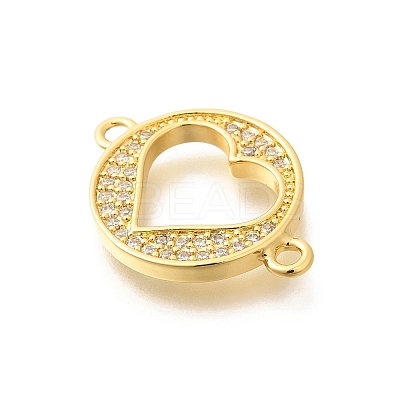 Rack Plating Brass Clear Cubic Zirconia Flat Round with Hollow Heart Connector Charms KK-L225-036G-1