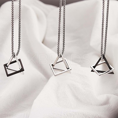 304 Stainless Steel Triangle & Rhombus Pendant Necklace with Box Chains JN1045C-1