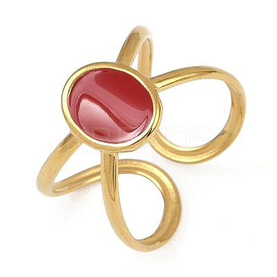 Oval 304 Stainless Steel Enamel Cuff Rings for Women RJEW-G355-03G-02-1
