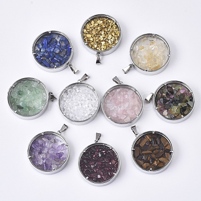 Dyed/Electroplate Natural Gemstone or Rhinestone Pendants G-R463-03-1