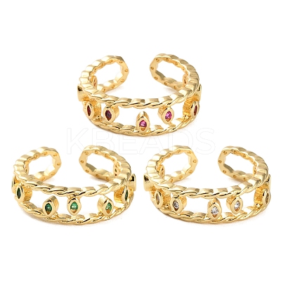 Rack Plating Brass Micro Pave Cubic Zirconia Open Cuff Rings for Women RJEW-U026-01G-01-1