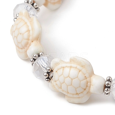 Summer Beach Turtle Synthetic Turquoise & Faceted Glass Beaded Stretch Bracelets for Women Men BJEW-JB10453-1