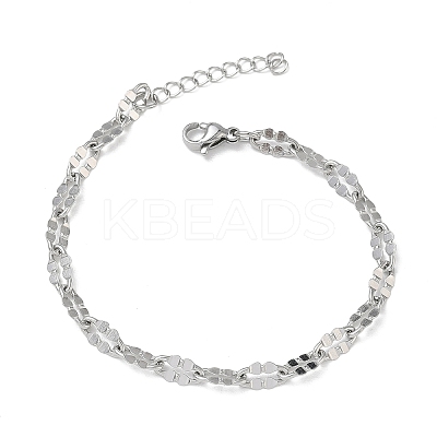 304 Stainless Steel Dapped Chains Bracelets for Women BJEW-D466-08B-P-1