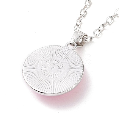 Glass Flat Round Pendant Necklace with Brass Chain LS-NJEW-A003-01E-1