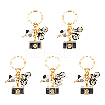5Pcs Hot Air Balloon/Camera/Bicycle Alloy Enamel Pendant Keychain KEYC-NB0001-62-1