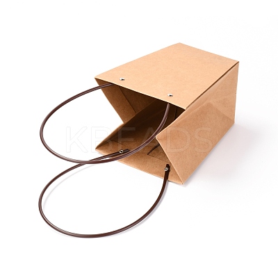 Trapezoid Kraft Paper Gift Bags with Plastic Haddles CARB-P007-A04-A-1