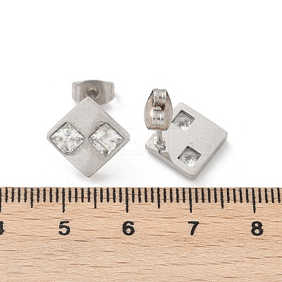 304 Stainless Steel Micro Pave Clear Cubic Zirconia Stud Earrings EJEW-Z089-25P-1