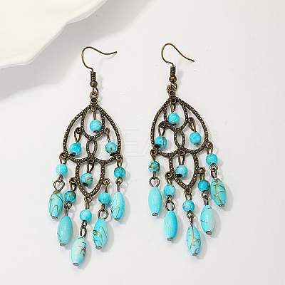 Synthetic Turquoise Woven Web/Net with Oval Tassel Dangle Earrings AZ8762-2-1