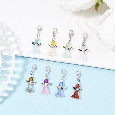 8Pcs Alloy & Glass Angel Pendant Decoratons HJEW-JM04207-02-1