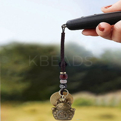 2Pcs Brass Lucky Cat & Coins Five Emperor Money Feng Shui Coins Pendant HJEW-LP0002-82-1