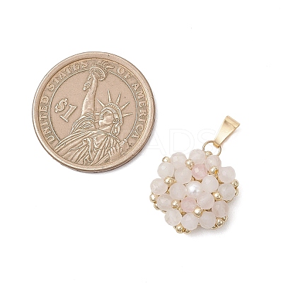 Natural Rose Quartz Faceted Round Cluster Flower Pendants PALLOY-MZ01197-08-1