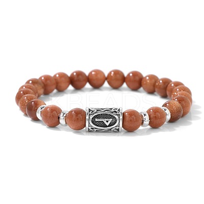 Alloy Nordic Viking Runes 8MM Synthetic Goldstone Round Beaded Stretch Bracelets KW3210-10-1