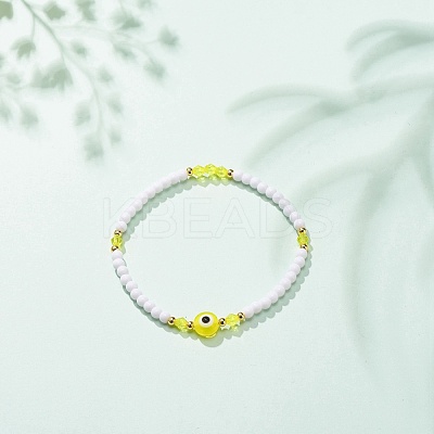 Resin Evil Eye & Acrylic Beaded Stretch Bracelet for Women BJEW-JB08609-02-1