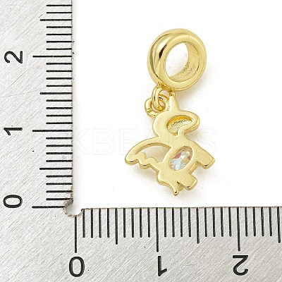 Rack Plating Brass Pave Clear AB Cubic Zirconia Unicorn European Dangle Charms KK-Z067-56G-1