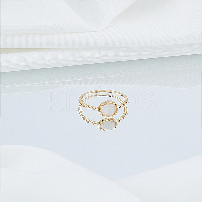 1Pc Brass & Cat's Eye Finger Rings for Women RJEW-LP0010-06G-1