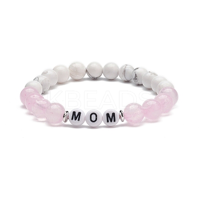 Natural Rose Quartz & Howlite & Acrylic Beaded Stretch Bracelet BJEW-TA00200-1