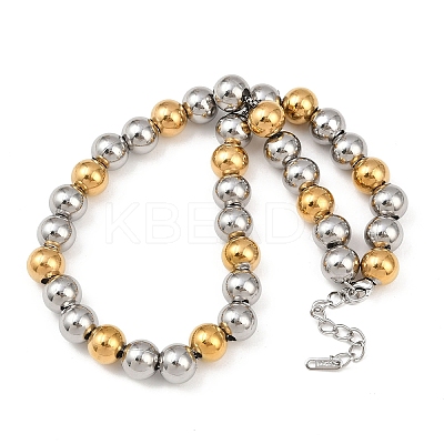12MM Two Tone 304 Stainless Steel Round Beaded Necklaces NJEW-C101-01GP-1