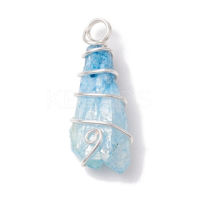 Electroplated Natural Quartz Crystal Copper Wire Wrapped Pendants PALLOY-JF02676-02-1