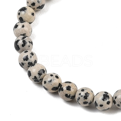 Natural Dalmatian Jasper Jasper Round Beaded Bracelets BJEW-G073-16-1