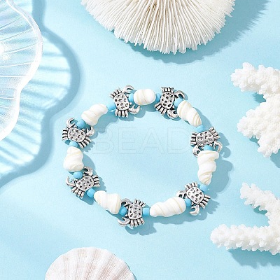 3Pcs Ocean Theme Natural Shell & Alloy Beaded Stretch Bracelets for Men Women BJEW-JB12387-1