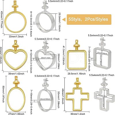 10Pcs 10 Style Zinc Alloy Pendant Cabochon Settings FIND-CA0005-85-1