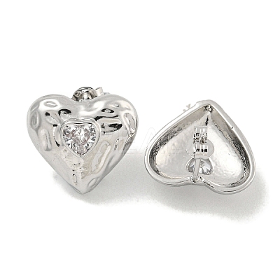 Heart Texture Brass Micro Pave Cubic Zirconia Stud Earrings for Women EJEW-E312-07P-1