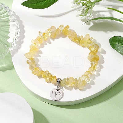 Natural Citrine Chip Beaded Stretch Bracelets BJEW-JB11133-03-1