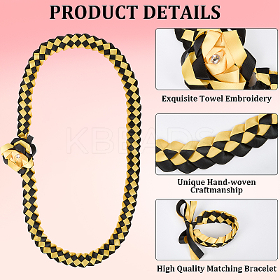 Polyester Graduation Honor Ribbon & Braided Bracelets & Brooch Sets AJEW-WH20816-001A-1