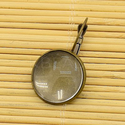 Brass Leverback Hoop Earring Components and Flat Round Transparent Clear Glass Cabochons KK-X0004-NF-1