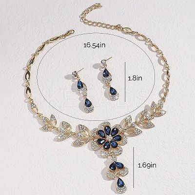 Flower Alloy Rhinestone Pendant Necklaces & Teardrop Stud Dangle Earrings Sets FS-WG19EE6-04-1