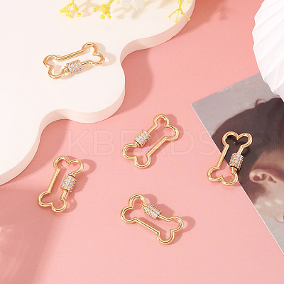 5 Pcs Brass Micro Pave Clear Cubic Zirconia Screw Carabiner Lock Charms KK-TA0003-17-1