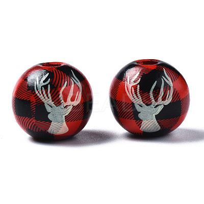 Painted Natural Wood European Beads WOOD-S057-036A-1