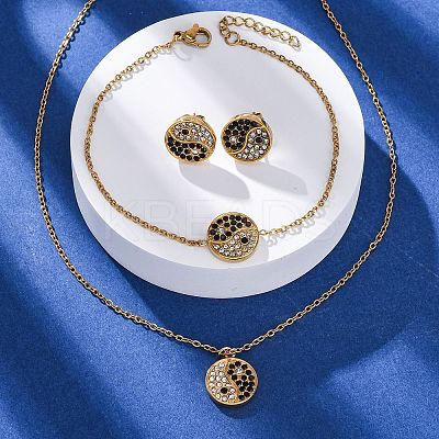 Yin-yang 304 Stainless Steel Rhinestone Pendant Necklaces & Bracelets & Stud Earrings Sets for Women SJEW-C004-17G-1
