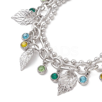 Leaf 304 Stainless Steel Figaro & Ball Chains Double Layers Bracelets BJEW-JB13177-02-1