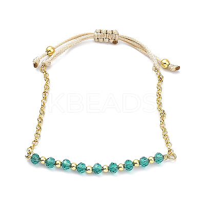 Adjustable Glass Beaded & Brass Chains Link Bracelet for Women BJEW-O187-12-1