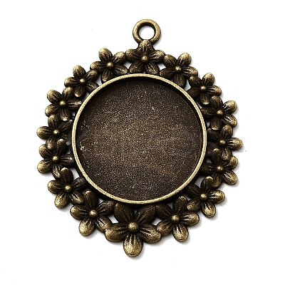 Vintage Tibetan Style Alloy Flower Pendant Cabochon Bezel Settings X-TIBEP-M018-65AB-NF-1