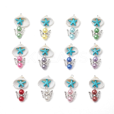 12Pcs Shell Pendants PALLOY-JF03695-02-1